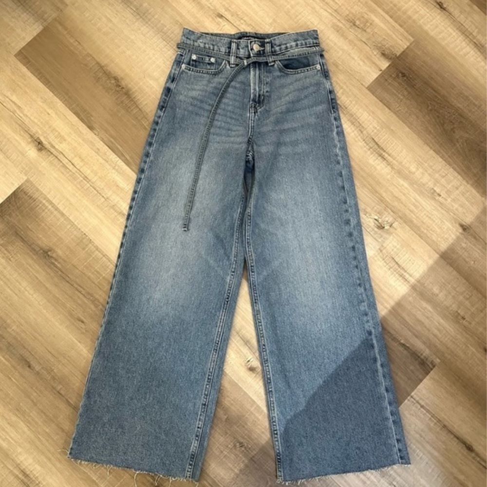 CALVIN KLEIN JEANS High Rise Wide Leg Belted Cotton Denim Jeans size 26